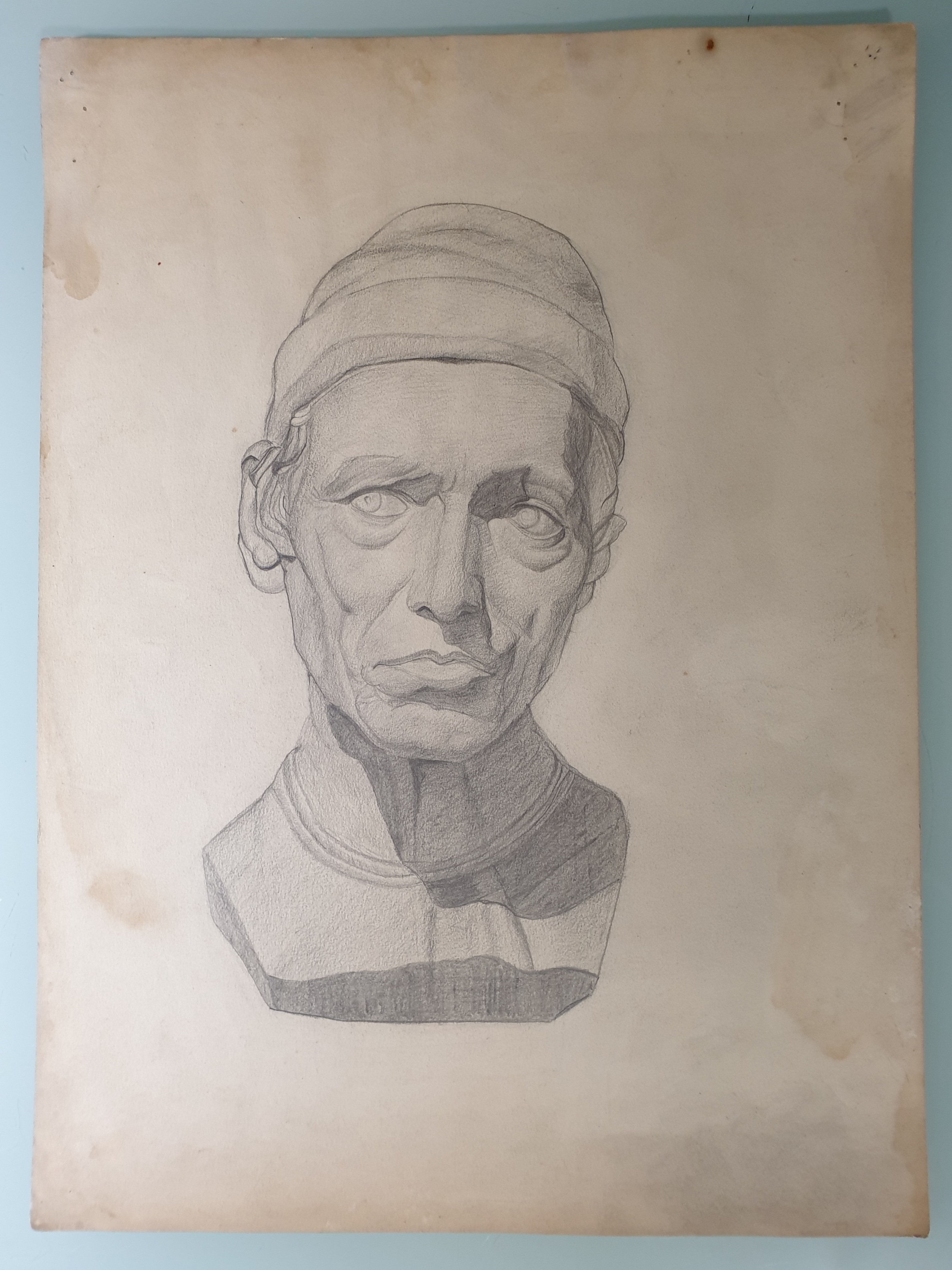 Set of Three Large Antique Authors Signed Pencil Drawings, Portrait Paintings - Image 3 of 5