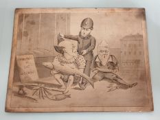 Rare Antique Copper Engraved Printing Matrix Plate, The Xmas Clown Pantomime - Compliments