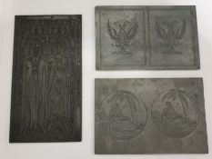 Three Antique Zink Printing Matrix Blocks, Church Knight - Trade Mark- Coats of Arms