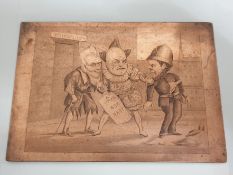 Rare Antique Copper Engraved Printing Matrix Plate, The Xmas Clown Pantomime - Police Station N2