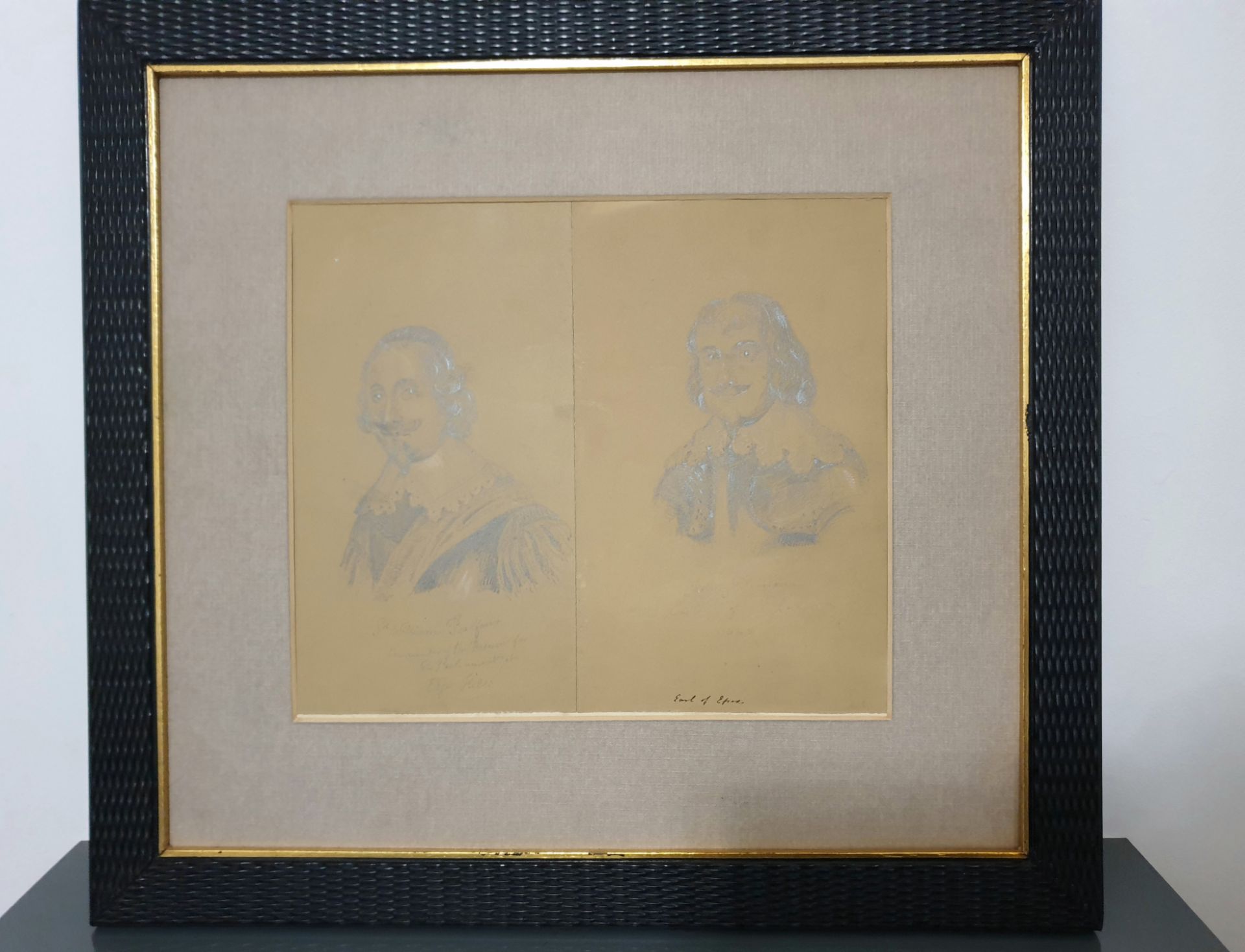 Two Antique Pencil Drawings Framed As One Painting - Image 9 of 9