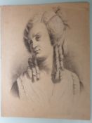 Two Antique Unframed Pencil / Charcoal Ladies Drawings