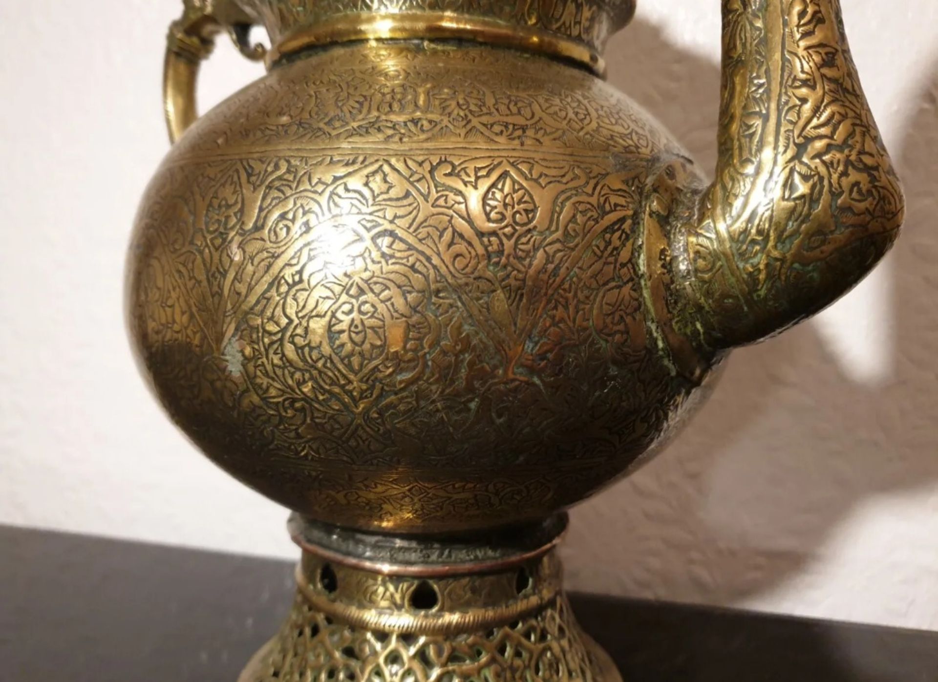 Antique Indo Persian Large Cast Brass / Bronze / Copper Teapot Samovar - Image 7 of 8