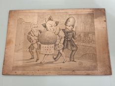 Rare Antique Copper Engraved Printing Matrix Plate, The Xmas Clown Pantomime - Confectioner N2