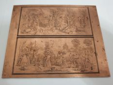 Copper Engraved Etching Printing Matrix Plate, Late 19th Century Scenes