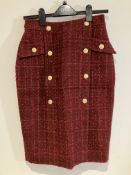 Karen Millen Red Sparkle Tweed Skirt Worn By A Body Double.