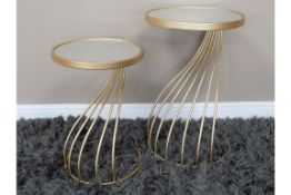 Golden Art Deco Side Tables With Mirrored Tops