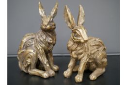 Set of 2 Wood Effect Hares