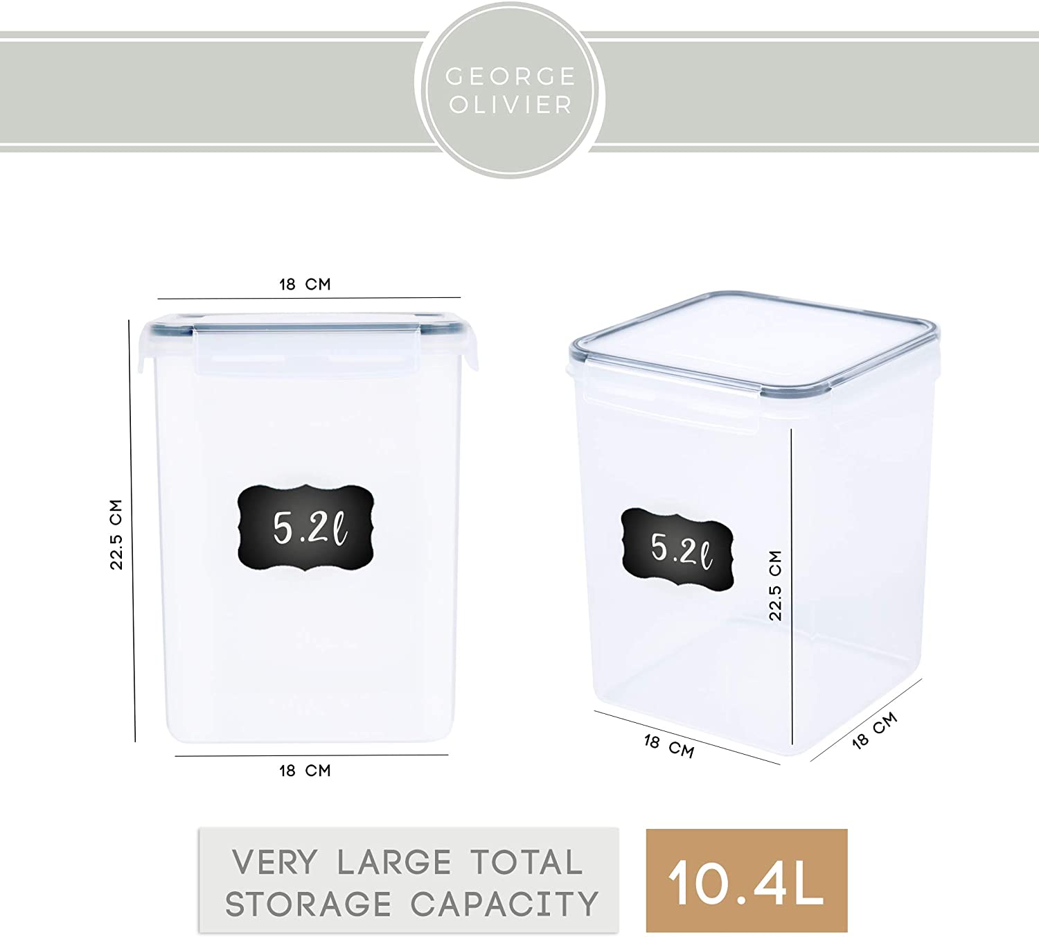 5x Airtight Food Storage Container Set of 2 + 4 Chalkboard Labels & Marker - Image 5 of 6