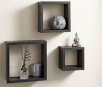 New Packaged Sets of 3 Floating Wall Cube Shelves In Black / White