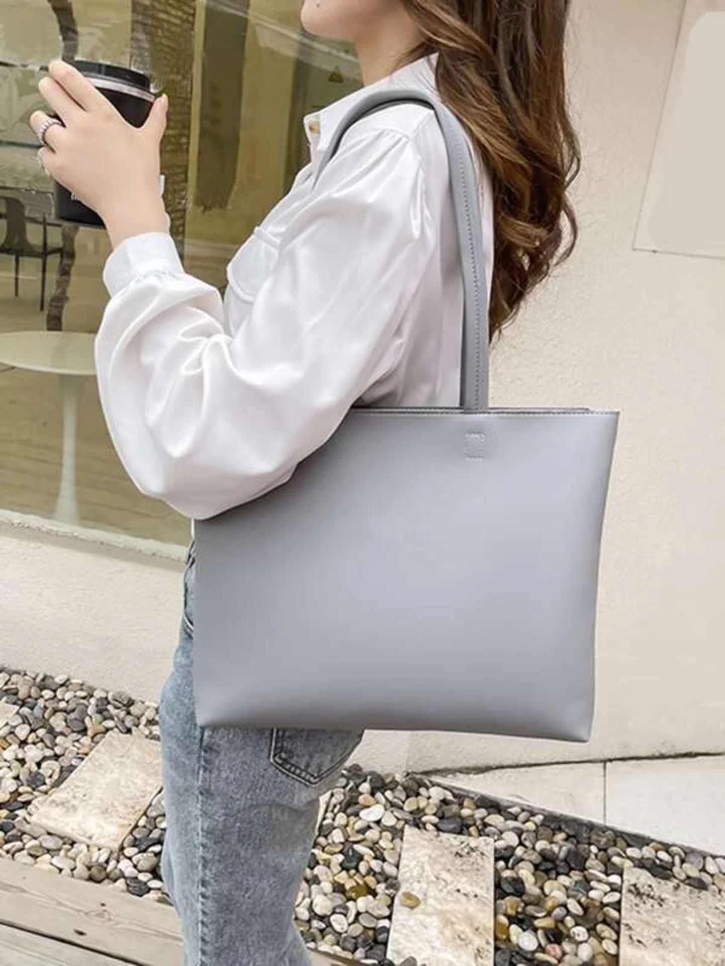 Brand New Ladies Grey Leather Saffiano Tote Bag