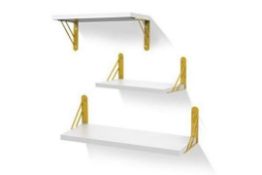 Brand New Sets of 3 White Floating Shelf With Golden Hardware Brackets RRP £60 Each