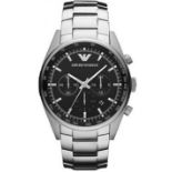 Emporio Armani AR5980 Men's Sportivo Black Dial Silver Bracelet Quartz Chronograph Watch