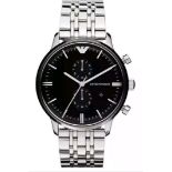 Emporio Armani AR0389 Men's Gianni Black Dial Silver Bracelet Chronograph Watch