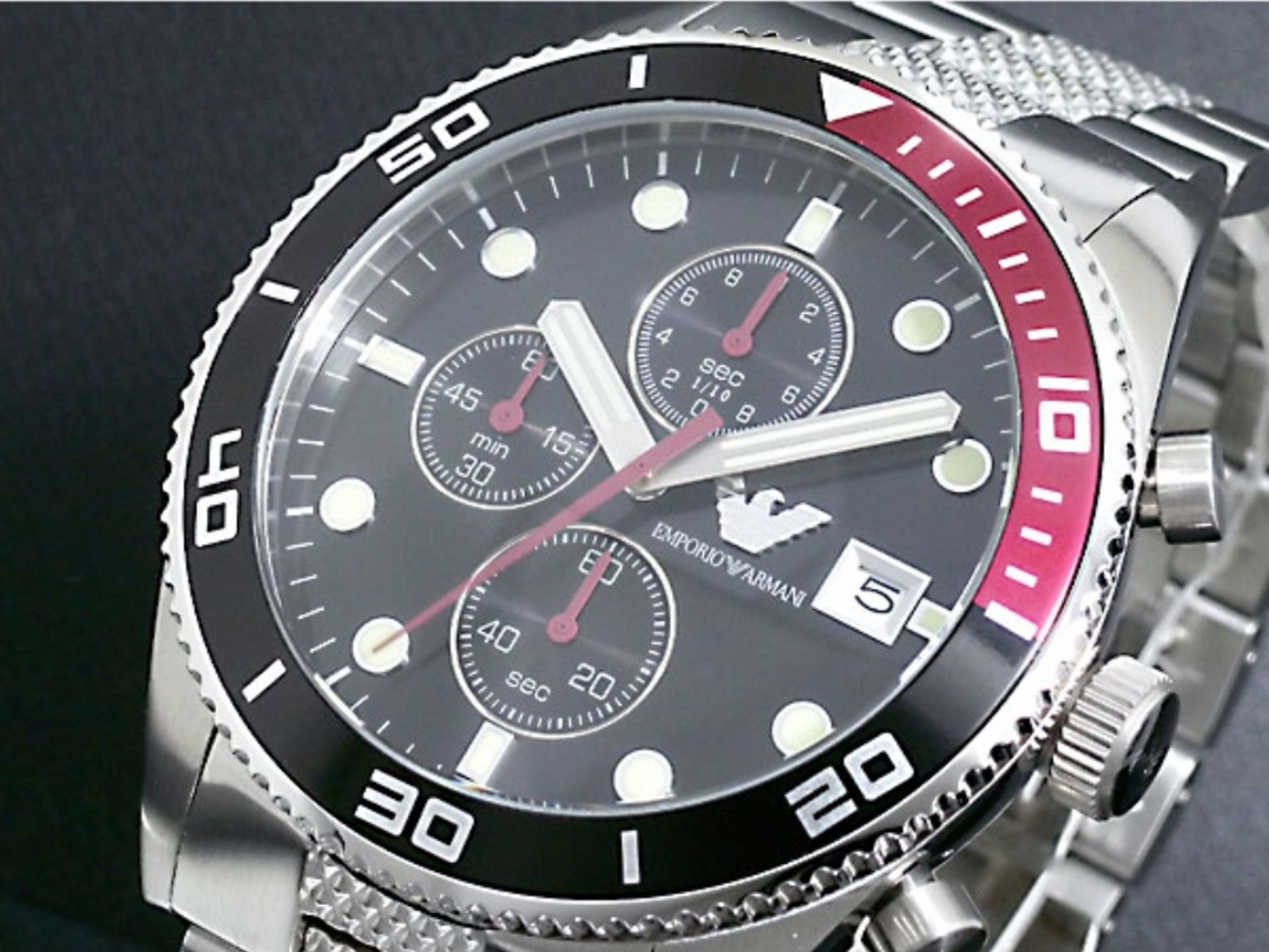 Emporio Armani AR5855 Men's Black Dial Silver Tone Bracelet Quartz Chronograph Watch - Image 5 of 8