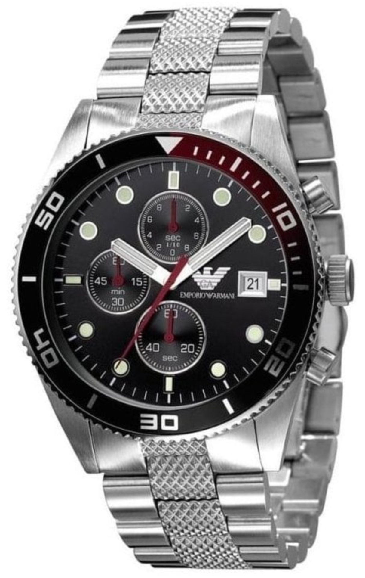 Emporio Armani AR5855 Men's Black Dial Silver Tone Bracelet Quartz Chronograph Watch