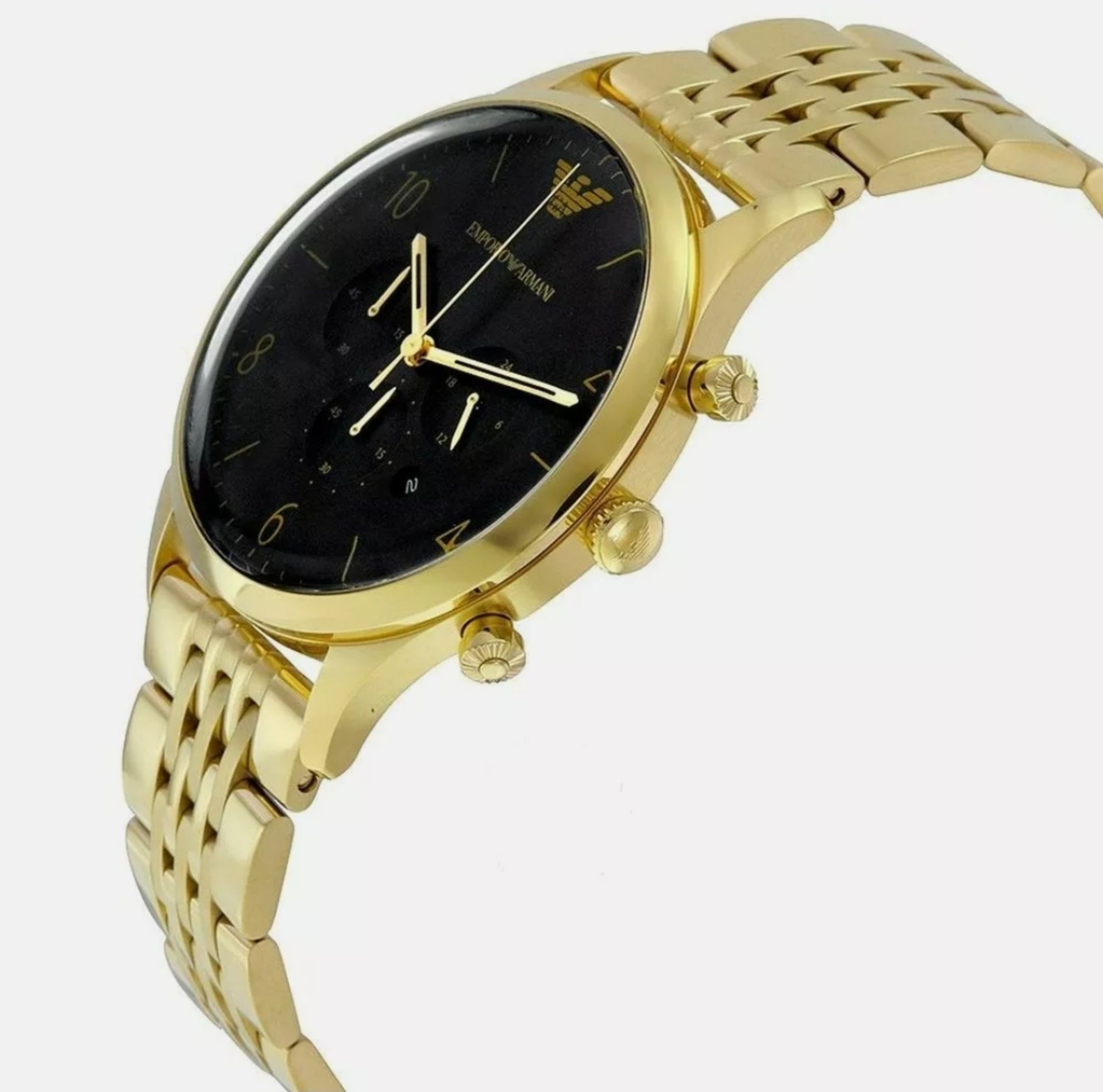 Emporio Armani AR1893 Men's Black Dial Gold Tone Bracelet Quartz Chronograph Watch - Image 2 of 7