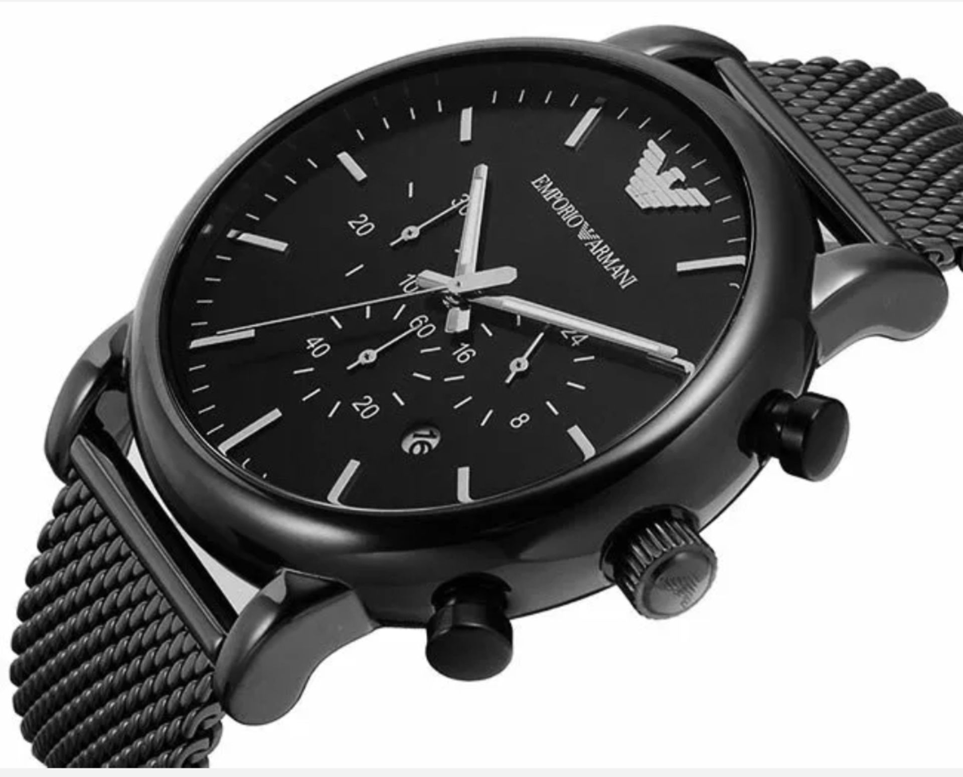 Emporio Armani AR1968 Men's Luigi Black Mesh Band Quartz Chronograph Watch - Image 3 of 7