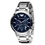 Emporio Armani AR2448 Men's Blue Dial Silver Bracelet Chronograph Watch