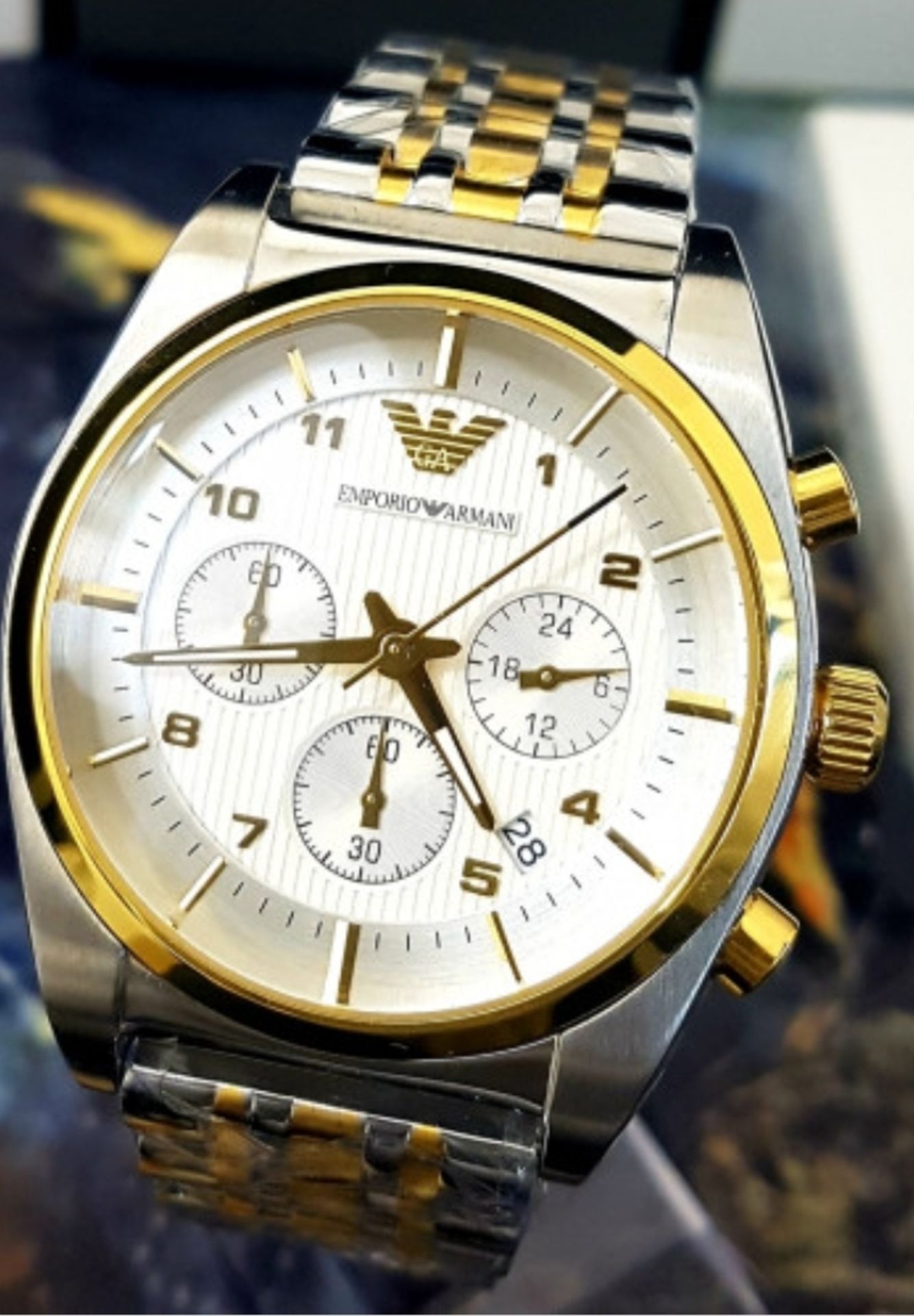Emporio Armani AR0396 Men's Two Tone Gold & Silver Quartz Chronograph Watch - Image 6 of 7