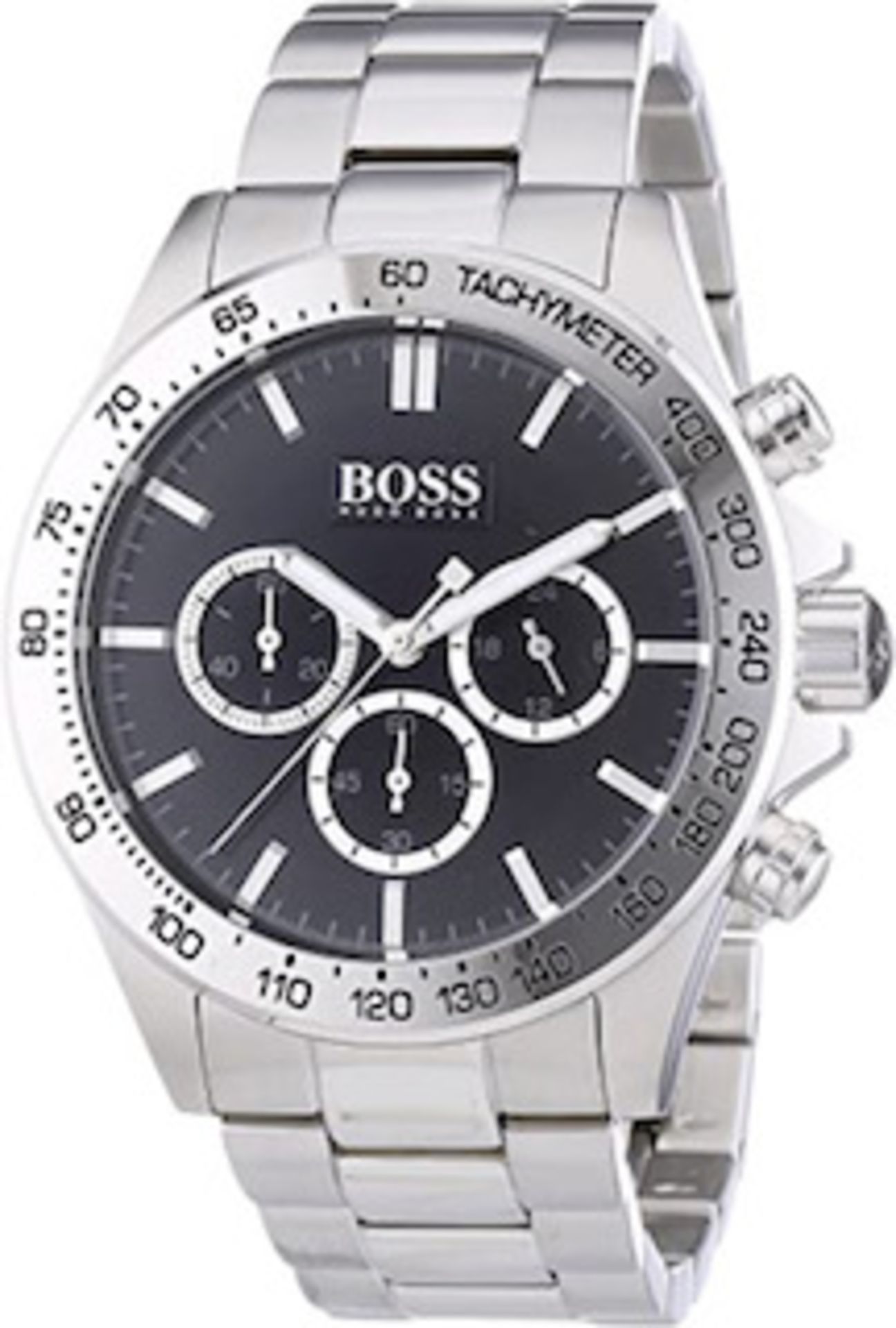 Men's Hugo Boss Ikon Black Dial Silver Bracelet Chronograph Watch 1512965 - Image 3 of 6