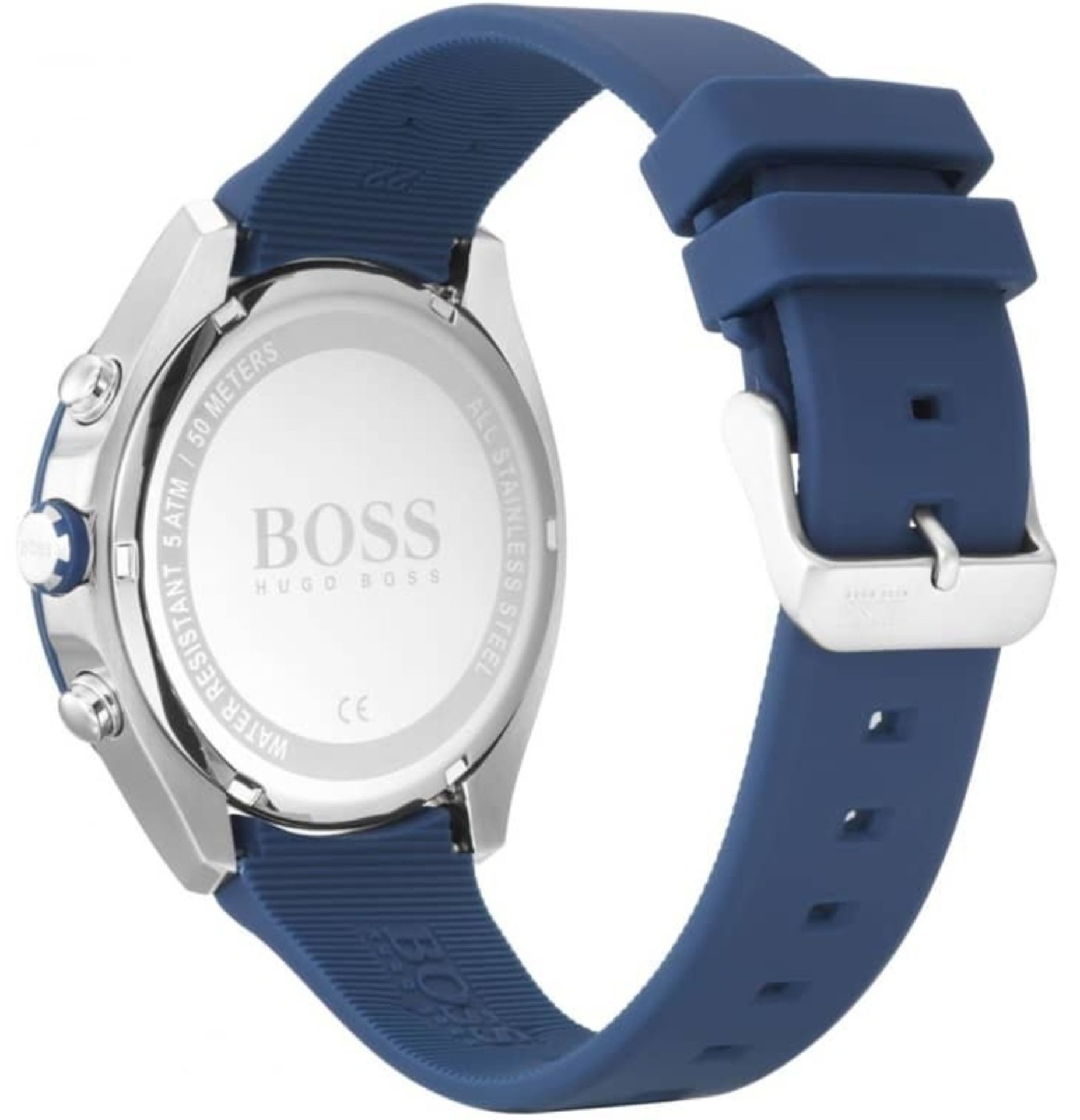 Hugo Boss 1513717 Men's Velocity Blue Rubber Strap Quartz Chronograph Watch - Image 7 of 8