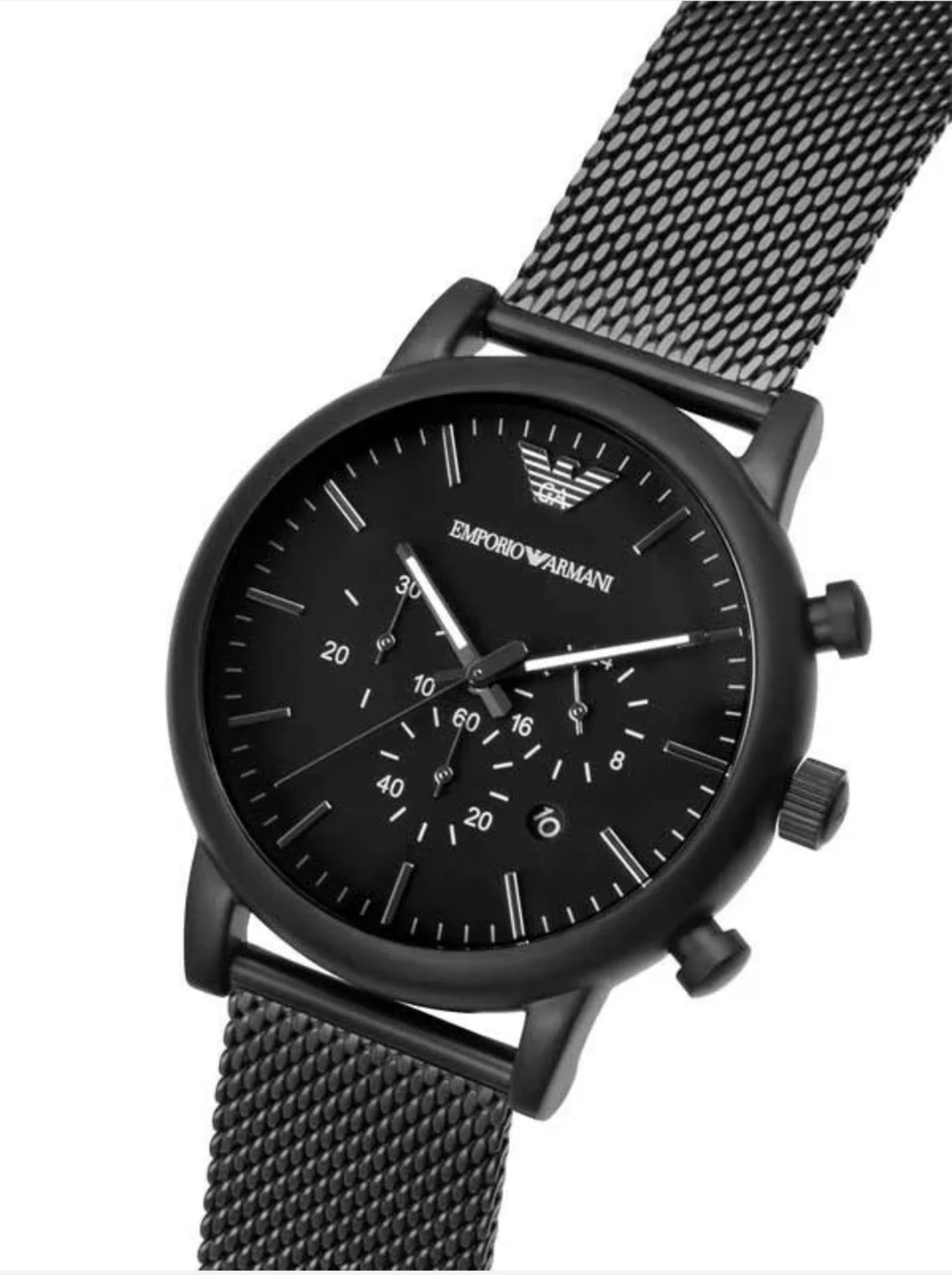 Emporio Armani AR1968 Men's Luigi Black Mesh Band Quartz Chronograph Watch - Image 6 of 7