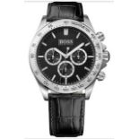 Hugo Boss 1513178 Men's Ikon Black Leather Strap Quartz Chronograph Watch