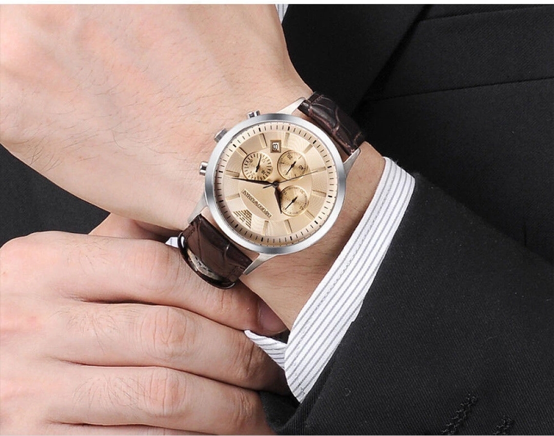 Emporio Armani AR2433 Men's Renato Brown Leather Strap Chronograph Watch - Image 2 of 5