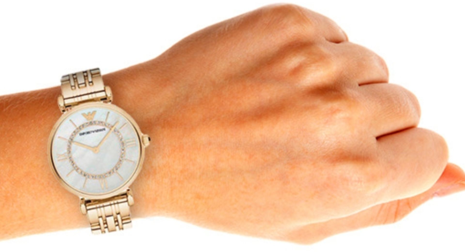 Emporio Armani AR1907 Ladies Mother of Pearl Dial Gold Tone Bracelet Quartz Watch - Image 3 of 5