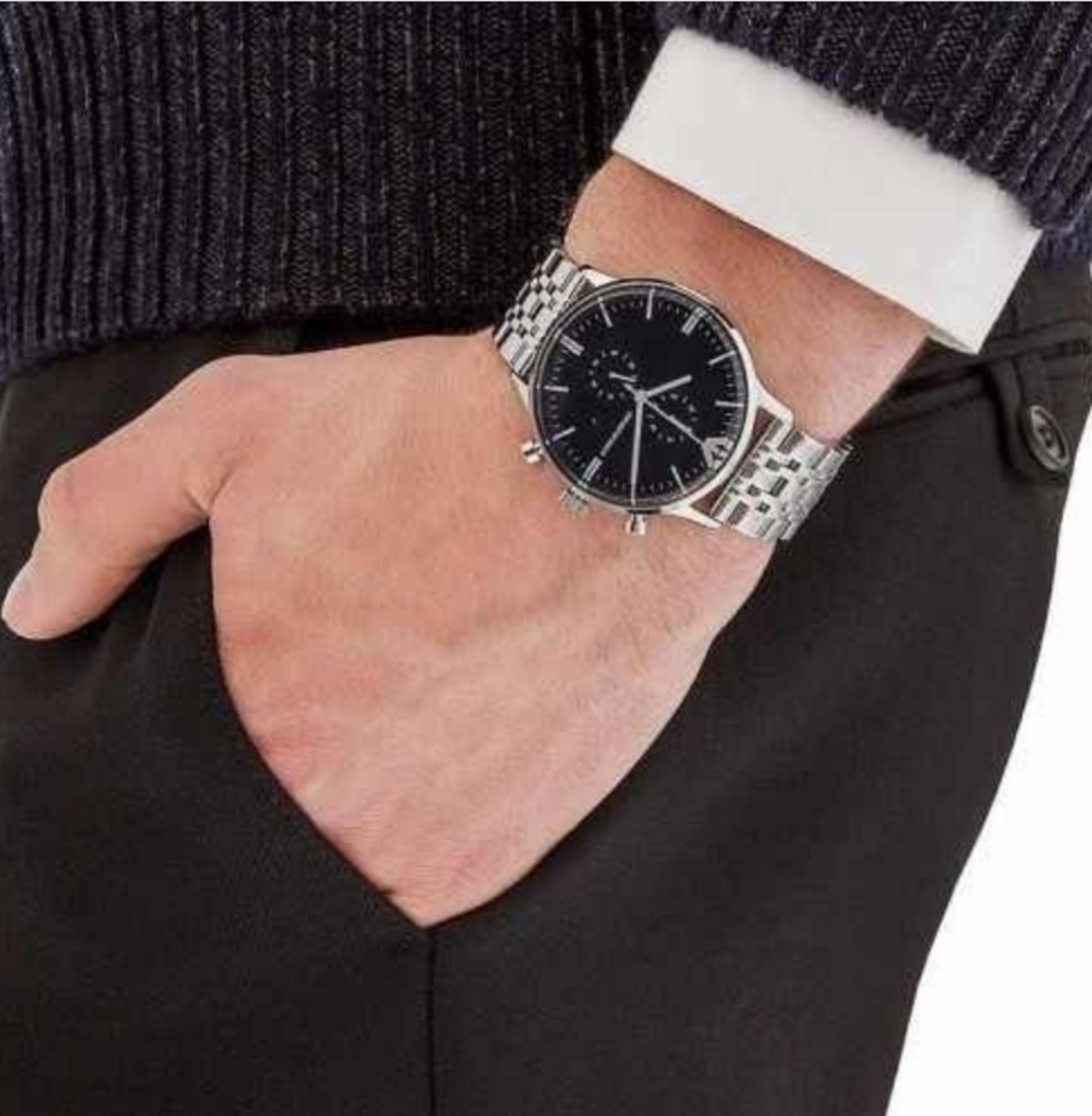 Emporio Armani AR0389 Men's Gianni Black Dial Silver Bracelet Chronograph Watch - Image 3 of 8