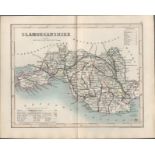 Glamorganshire Wales 1850 Antique Steel Engraved Map.