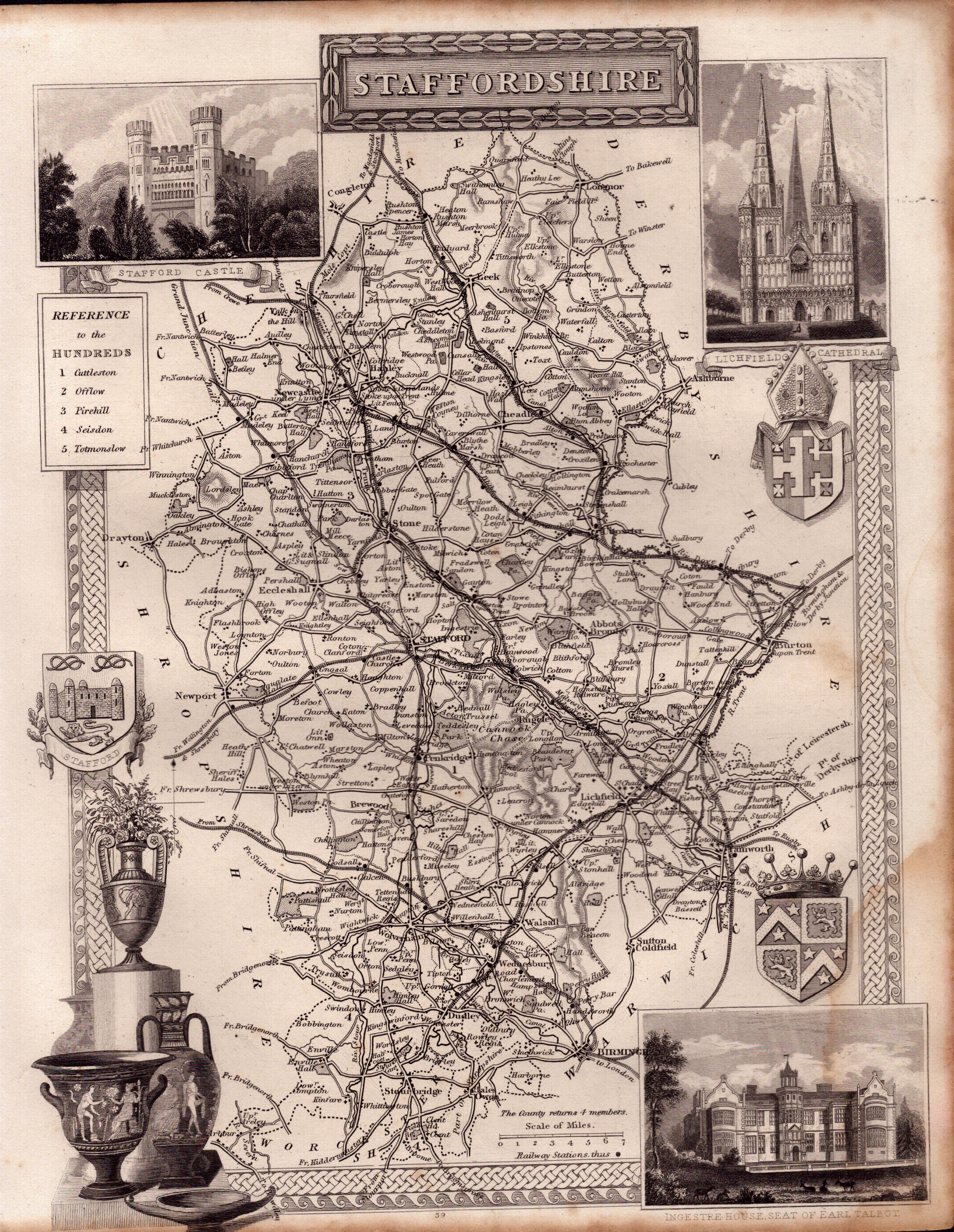 Staffordshire Steel Engraved Victorian Thomas Moule Map.