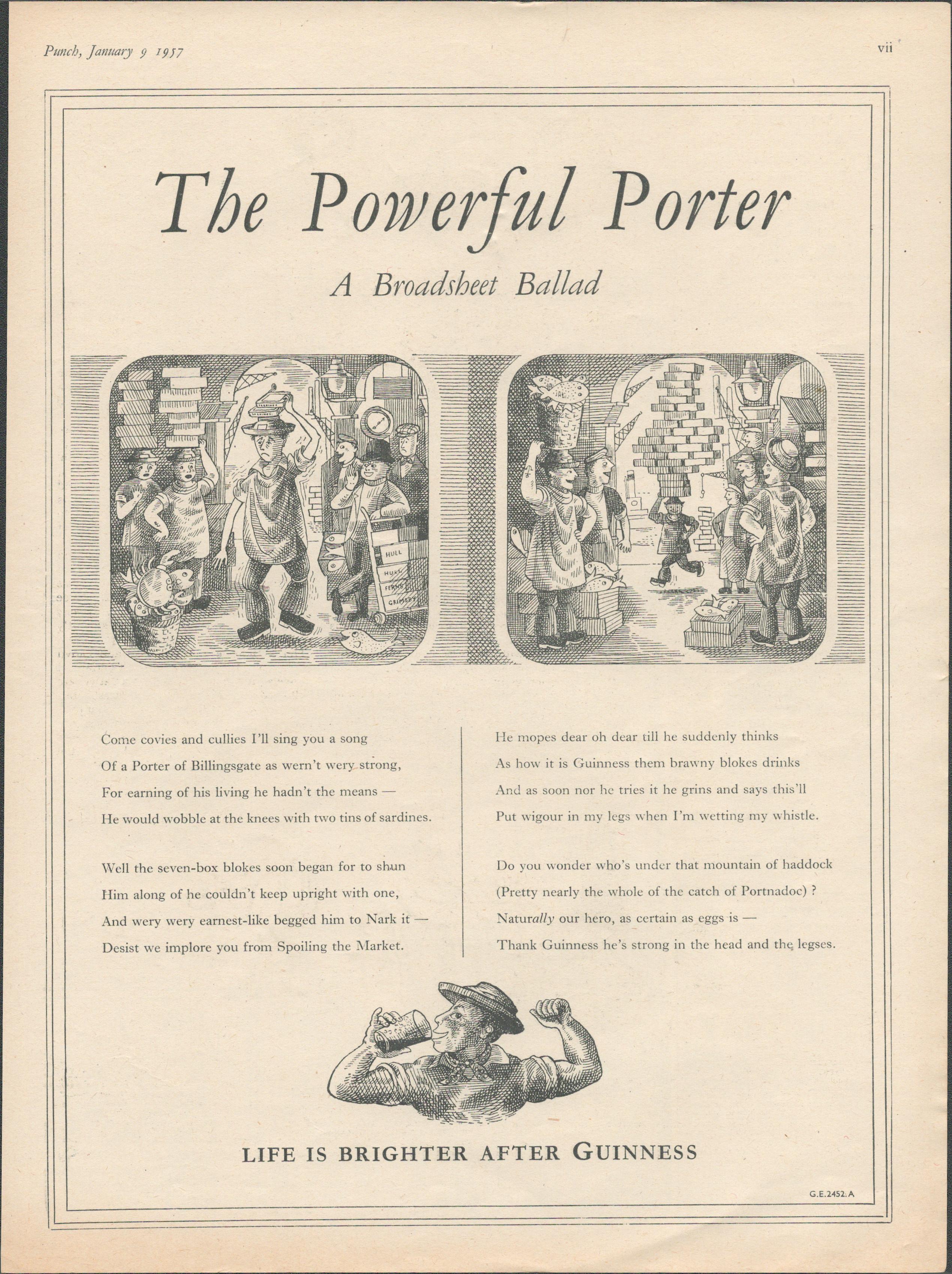 Guinness 1957 Original Print The Powerful Porter-G.E. 2452 A