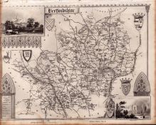 Hertfordshire Steel Engraved Victorian Thomas Moule Map.