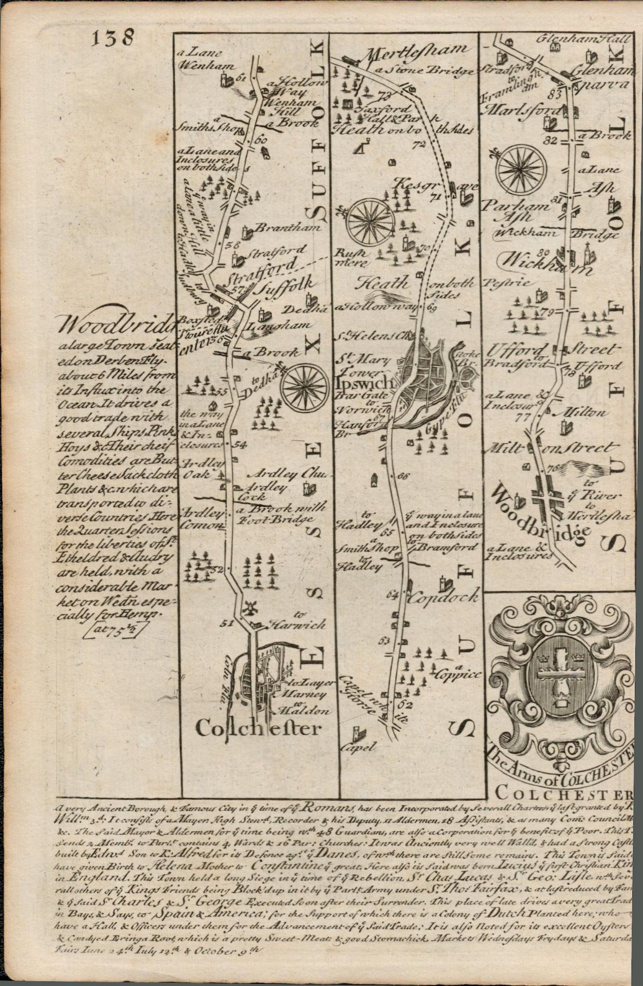 Britannia Depicta E Bowen c1730 Map The Road From London To Yarmouth. - Image 2 of 2