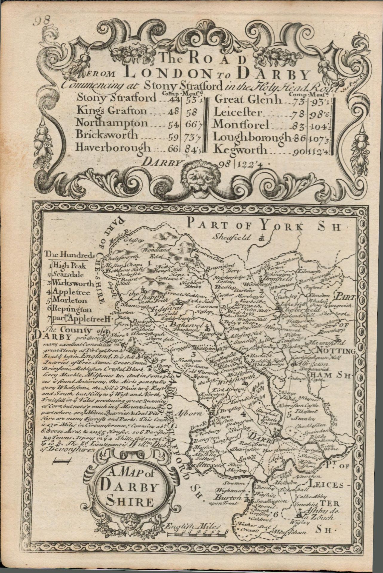 Britannia Depicta E Bowen c1730 Map Derbyshire High Peak Scarsdale Buxton Derby Etc.