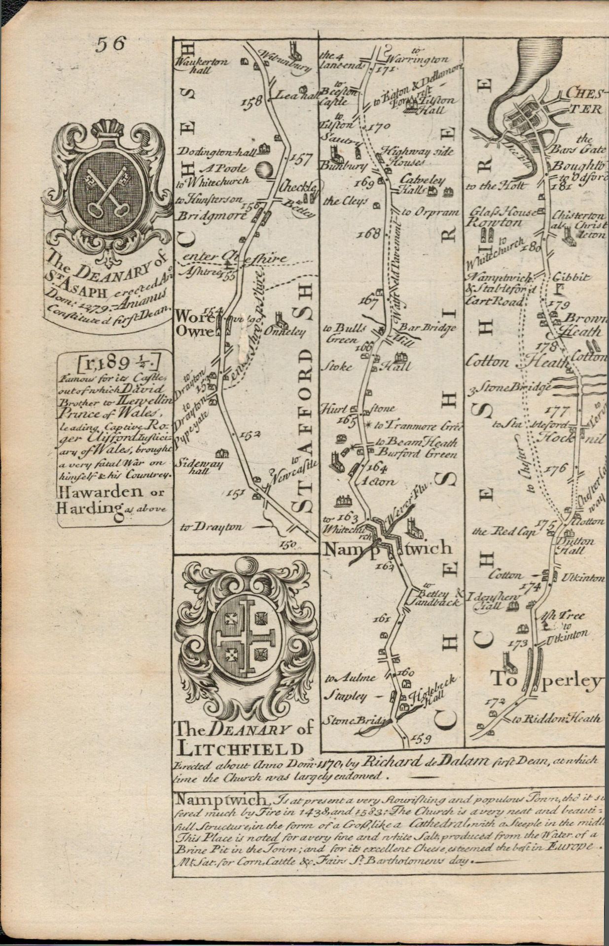 Britannia Depicta E Bowen c1730 Map Lichfield Rugeley Stone Darleston, Nantwich. - Image 2 of 2