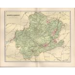 County Of Montgomery Wales Victorian 1894 Coloured Map.