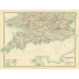 England And Wales Scilly Isles Lands End Large Coloured Antique Map.