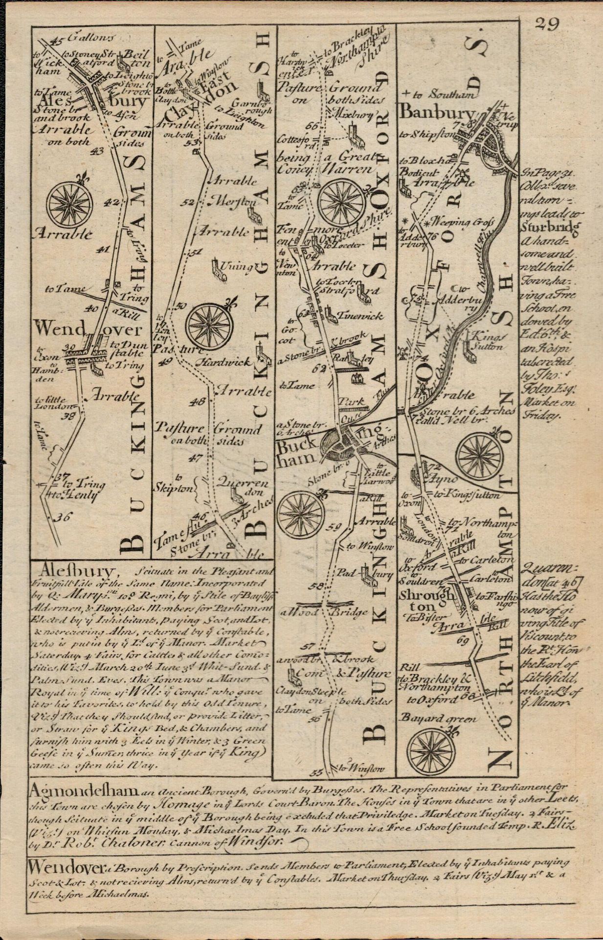 Britannia Depicta E Bowen c1730 Map Wendover, Aylesbury, Buckingham, Banbury. - Image 2 of 2