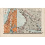 WW1 Palestine Towns & Mountains Antique Map 1922.