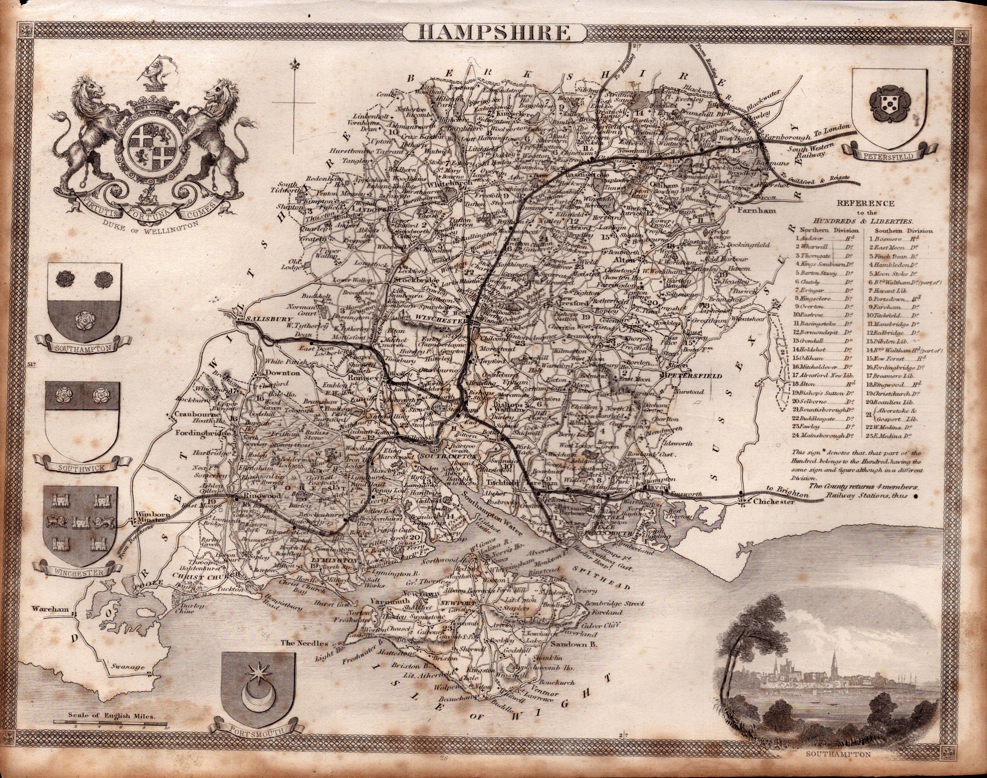 Hampshire Steel Engraved Victorian Thomas Moule Map.