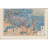 WW1 Battle of the Somme Western Front Coloured Antique Map 1922.