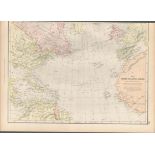 North Atlantic Coast Antique Victorian Coloured 1882 Blackie Map.