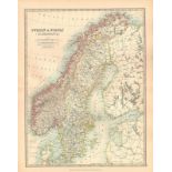 Sweden & Norway Scandinavia Large Coloured Antique Map.