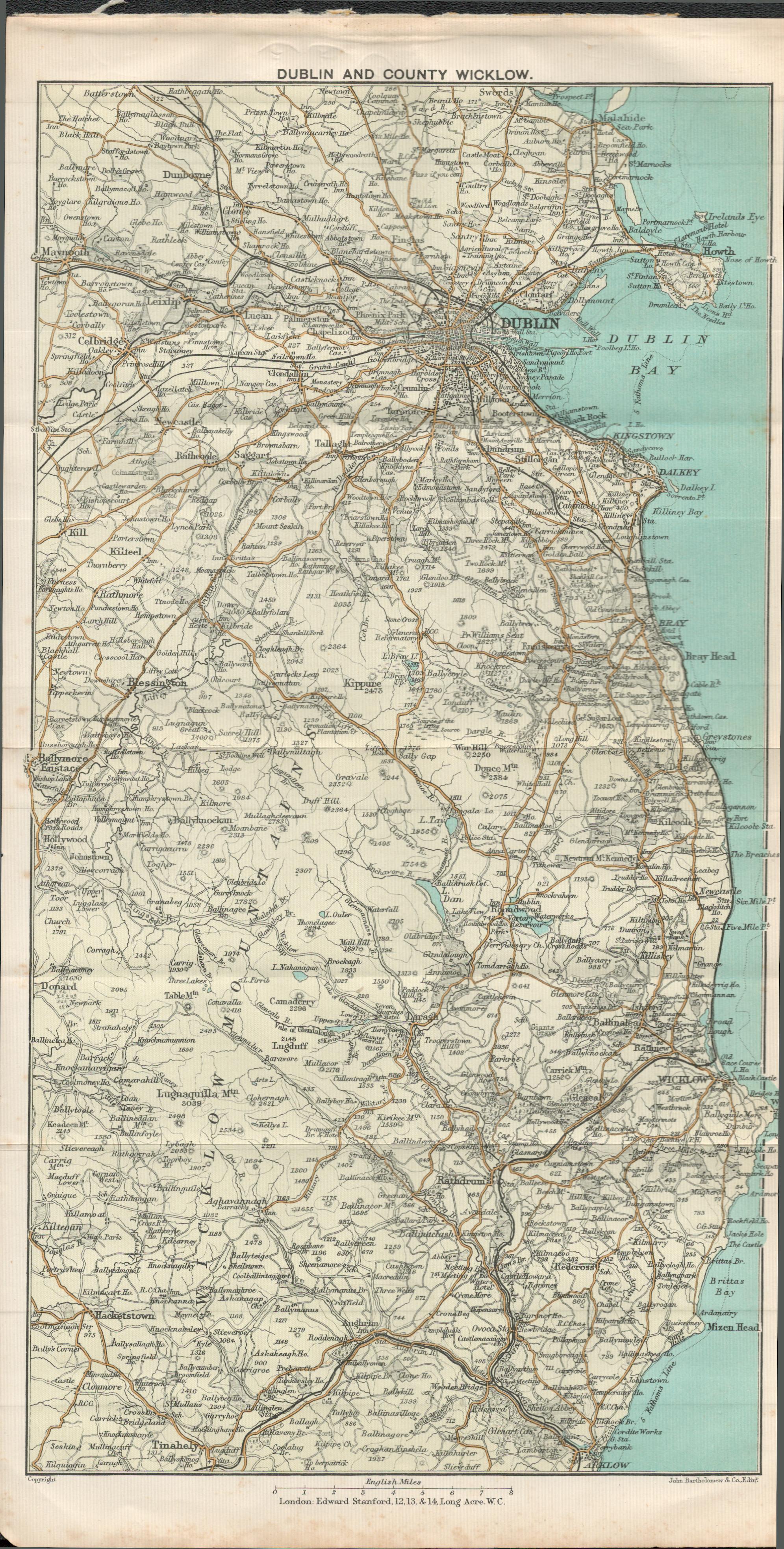 Dublin And County Wicklow Antique Coloured Map.