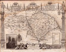 Yorkshire North Riding Steel Engraved Antique Thomas Moule Map.