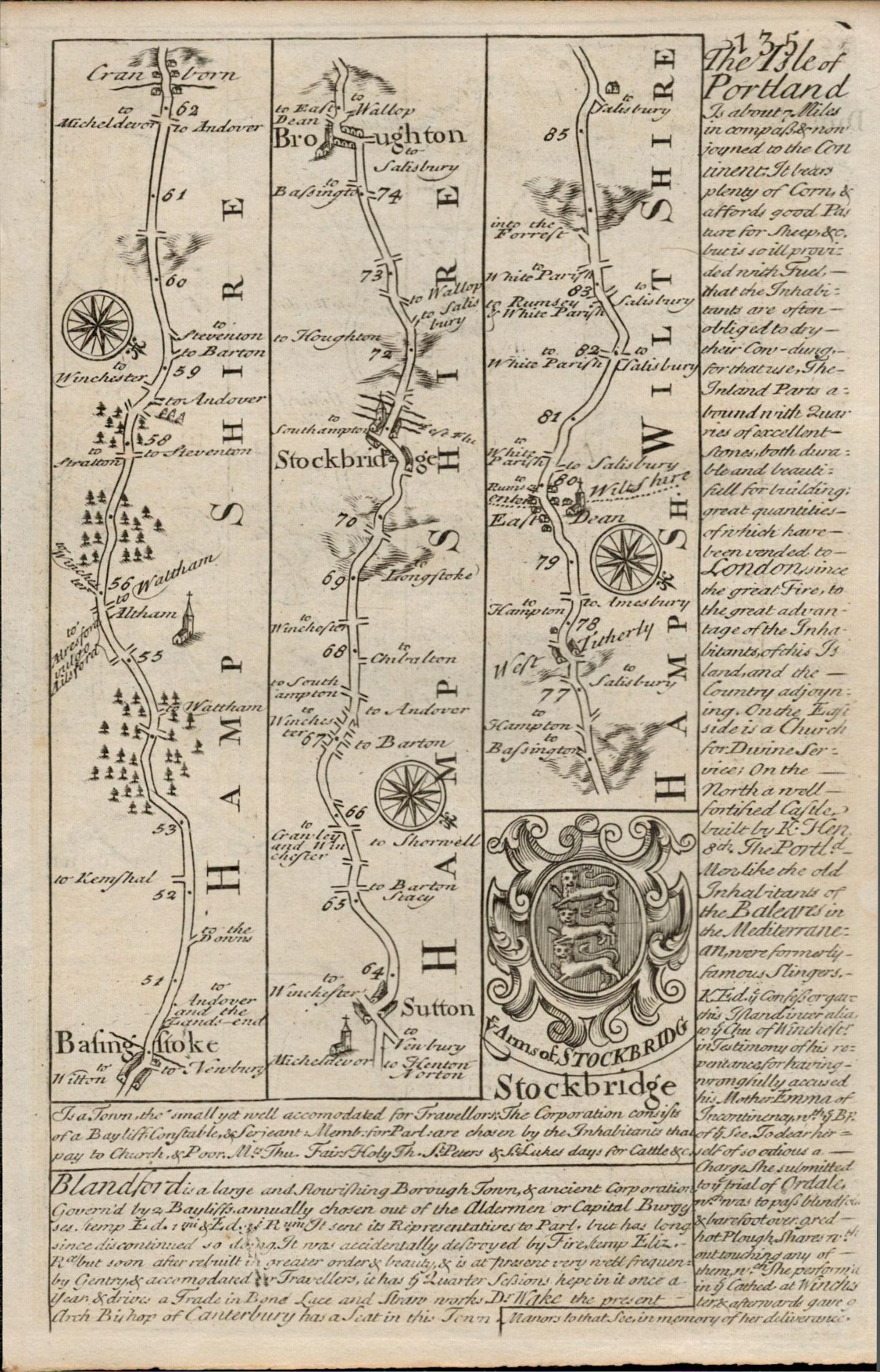 Britannia Depicta E Bowen c1730 Map Cranborn Dunkton Weymouth Dorchester. - Image 2 of 2