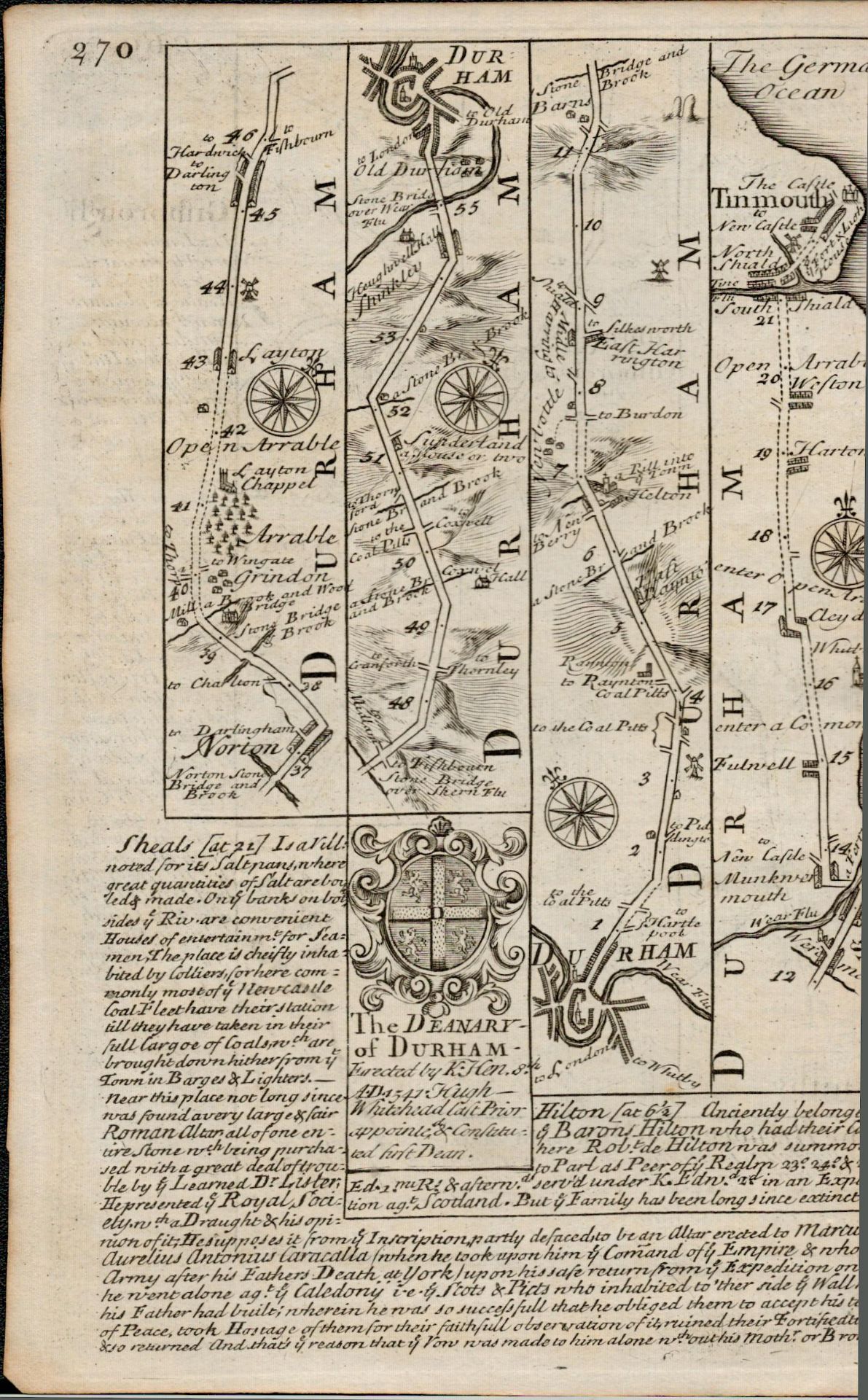 Britannia Depicta E Bowen c1730 Map Whitby Morton Durham Sunderland Tynemouth. - Image 2 of 2